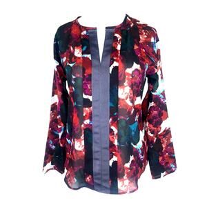 Simply Vera Wang Womens PS Long Sleeves Chiffon Sheer Top Casual Blouse Floral